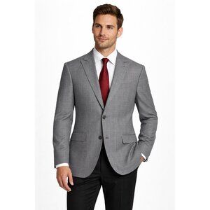 STRONG SUIT jacket blazer suit coat 40S gray windowpane plaid 100% wool business